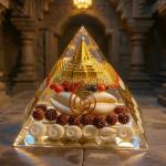 Golden Lakshmi Money Magnet Pyramid with Rudraksha, Shree Yantra, Gomti Chakra & White Kaudi
