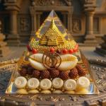 Golden Lakshmi Money Magnet Pyramid with Rudraksha, Shree Yantra, Gomti Chakra & White Kaudi