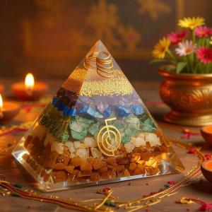 Orgonite Pyramid with 7 Chakra Crystals