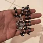OM Shiva Trishool Silver Karungali Mala original| Black Ebony Wood Original Beads Wood Necklace